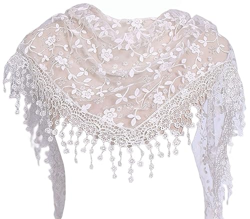 MAIRY Schal Damen Spitzen Mantilla Schal Schleier Tüll Stola Schwarz Weiß Für Damen Kirche Messe Latein Kapelle Katholisch Braut Brautjungfer DE138002 von MAIRY