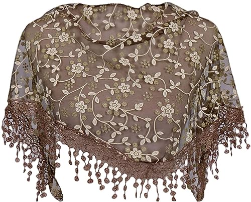 MAIRY Stola Damen Festlich Spitze Fransenschal Dreieckstuch Mit Fransen Quaste Schleier Schal Für Frauen Kopfbedeckung Schal Sommer Hijab Leicht DE138006 von MAIRY