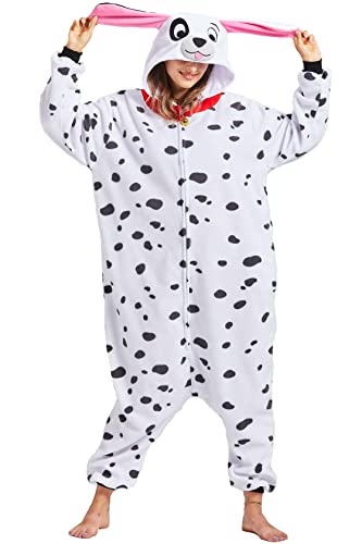 MAISUIZI Dalmatiner-Einteiler Pyjama Halloween Weihnachten Cartoon Cosplay Kostüm Homewear Nachtwäsche für Damen Herren, Dalmatiner-Kostüm, 42 von MAISUIZI