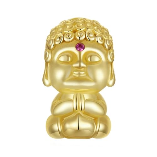 MAITONGG 18K Gold Religious Golden Buddha Charm 925 Sterling Silber Perlen Fit Damen Armband Halskette Anhänger von MAITONGG