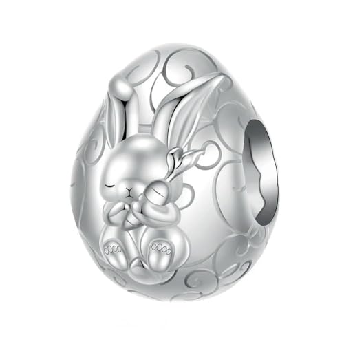 MAITONGG 925 Silber Kaninchen Mit Ei Charms Herz Kaninchen Anhänger Moonstone Sicherheitskette Fit Frauen Armband Halskette von MAITONGG