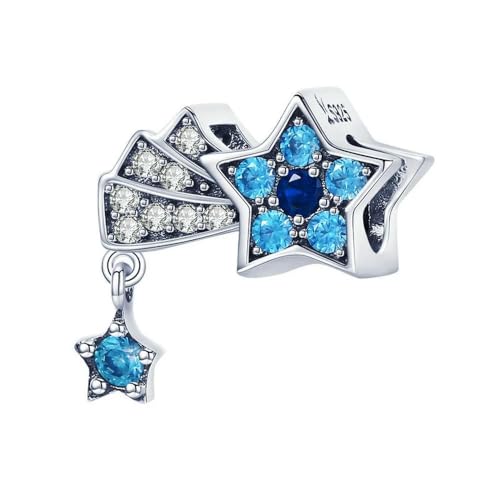 MAITONGG 925 Sterling Silber Blau Charms Perlen Galaxie Stern Mond Schneeflocke Anhänger Fit Frauen Diy Armbänder Feiner Schmuck von MAITONGG