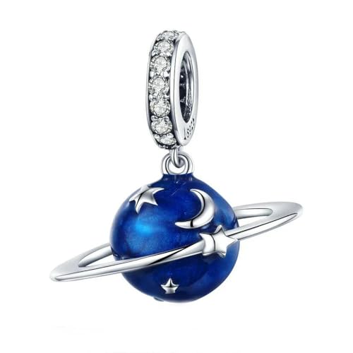 MAITONGG 925 Sterling Silber Blaue Serie Mond Flugzeug Weltraum Perlen Astronaut Charm Eule Anhänger Fit Original Armband Diy Halskette von MAITONGG