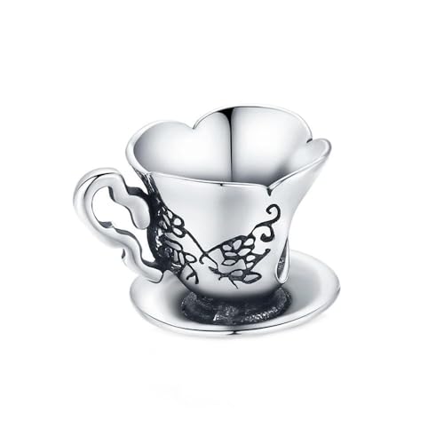 MAITONGG 925 Sterling Silber Blume Teetasse Charm Perle Kaffeetasse Anhänger Plattiert Fit Frauen Diy Armband Feiner Schmuck von MAITONGG