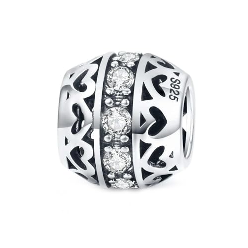 MAITONGG 925 Sterling Silber Charme Klar Zirkon Familie Herz Kreuz Sicherheitskette Perlen Fit Armband Halskette Diy Fine Jewelry von MAITONGG