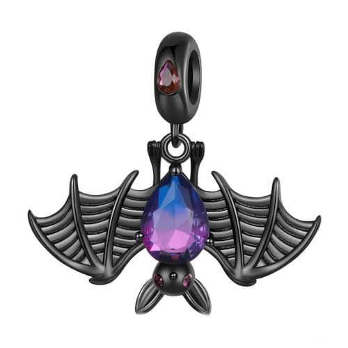 MAITONGG 925 Sterling Silber Cool Schwarze Fledermaus Charmes Regenbogen Kristall Perlen Fit Original Armband Diy Neckalce Halloween Schmuck Herstellung von MAITONGG