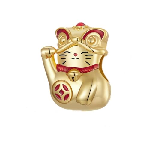 MAITONGG 925 Sterling Silber Glück Koi Katze Charm Perle Gewebt Tasche Überzogen Gold Anhänger Fit Frauen Diy Armband Fine Jewelry von MAITONGG