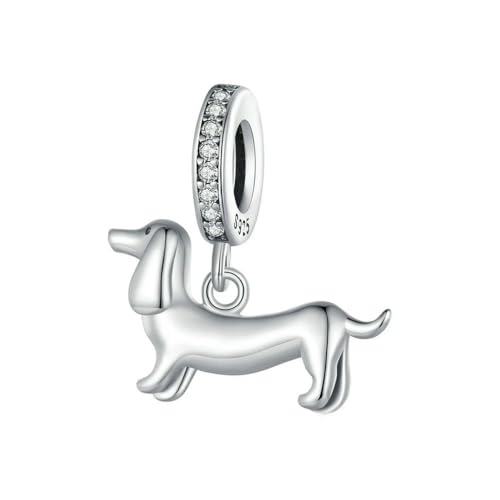 MAITONGG 925 Sterling Silber Liebe Herz Charm Dackel Hund Anhänger Lila Kristall Lotus Perlen Fit Armband Diy Halskette Mädchen von MAITONGG