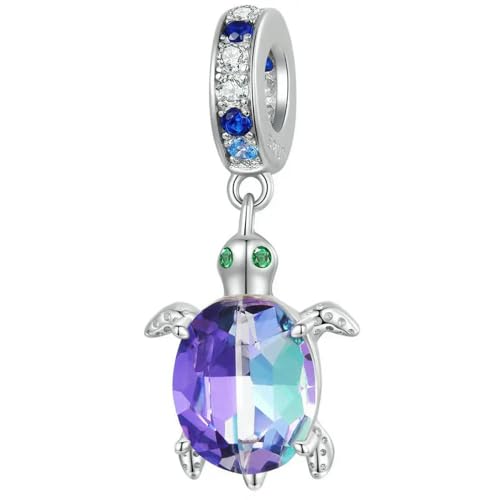 MAITONGG 925 Sterling Silber Ozean Meerjungfrau Charms Meeresschildkröte Anhänger Regenbogen Kristall Perlen Perlen Fit Damen Original Armband Neckalce von MAITONGG