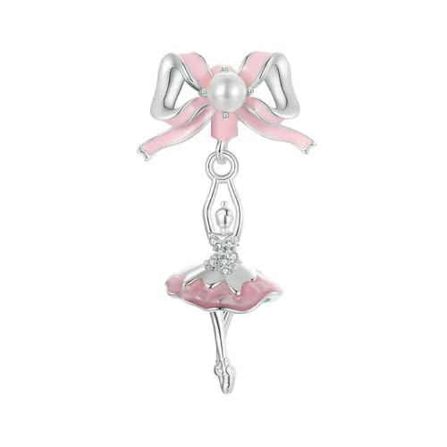 MAITONGG 925 Sterling Silber Prinzessin Ballett Mädchen Charm Perle Rosa Schuh Schleife Sicherheitskette Fit Frauen Diy Armband Anhänger Perlen von MAITONGG