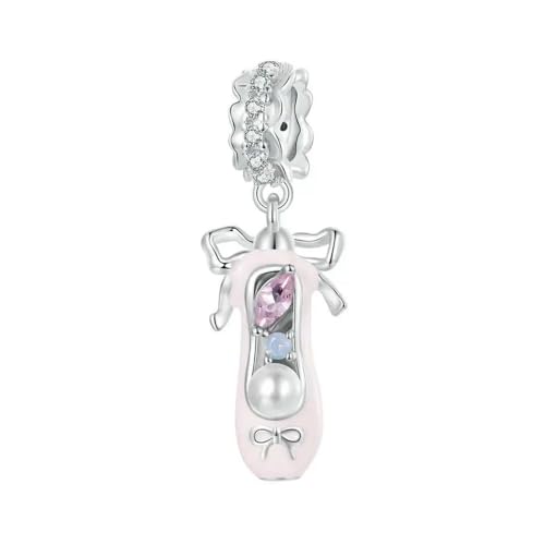 MAITONGG 925 Sterling Silber Prinzessin Ballett Mädchen Charm Perle Rosa Schuh Schleife Sicherheitskette Fit Frauen Diy Armband Anhänger Perlen von MAITONGG