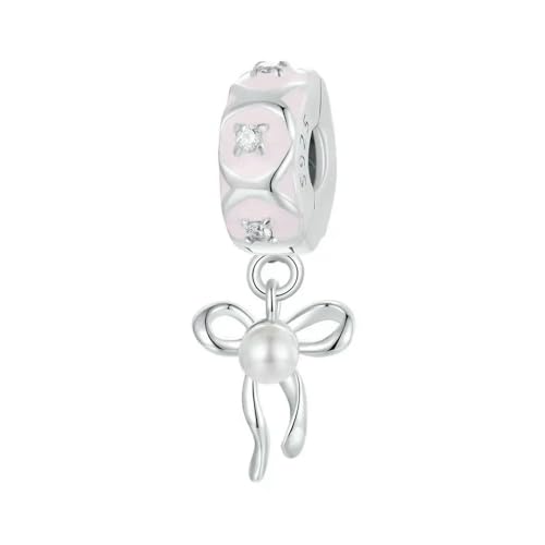 MAITONGG 925 Sterling Silber Prinzessin Ballett Mädchen Charm Perle Rosa Schuh Schleife Sicherheitskette Fit Frauen Diy Armband Anhänger Perlen von MAITONGG
