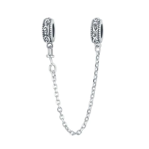 MAITONGG 925 Sterling Silber Retro Muster Silikon Sicherheitskette Zirkon Charms Für Frauen Diy Armband Accessoireorie von MAITONGG