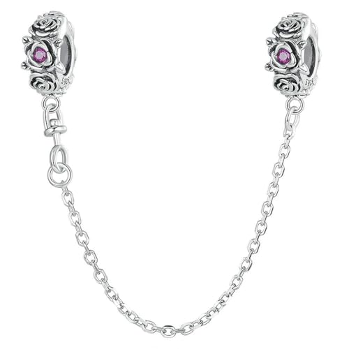 MAITONGG 925 Sterling Silber Retro Muster Silikon Sicherheitskette Zirkon Charms Für Frauen Diy Armband Accessoireorie von MAITONGG