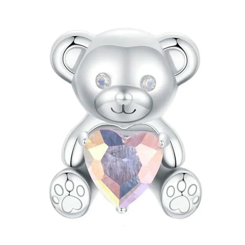 MAITONGG 925 Sterling Silber Schöne Rosa Charms Pfau Feder Anhänger Ballon Bär Perle Fit Frauen Original Armband Halskette von MAITONGG