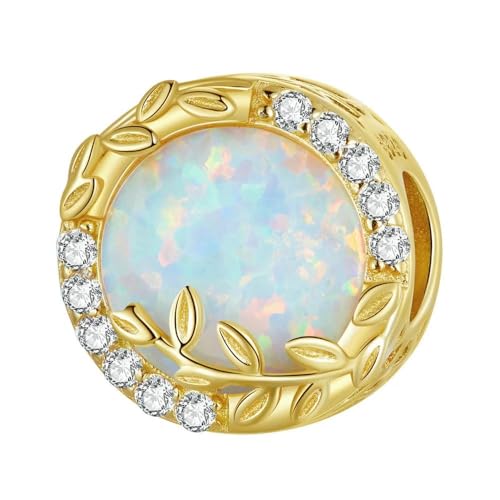 MAITONGG Herz Charm Opal Blatt Hängender Anhänger 925 Sterling Silber Perlen Fit Original Armband Diy Frauen Halskette Charms von MAITONGG