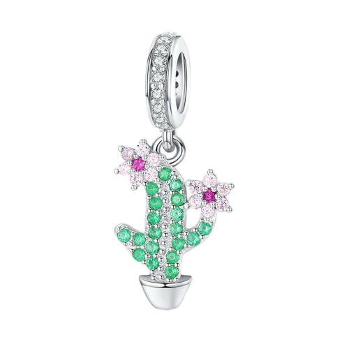 MAITONGG Kaktus Charms 925 Sterling Silber Grün Zirkon Blume Perlen Fit Frauen Original Armband Anhänger Charm Diy Schmuck von MAITONGG