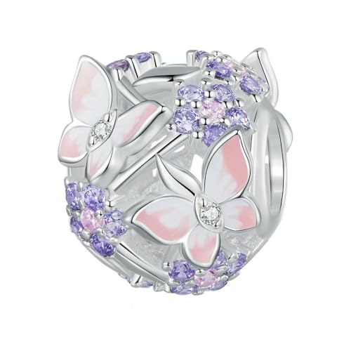 MAITONGG Lila Blumen Charms Schmetterling Sicherheitskette 925 Sterling Silber Spacer Perlen Fit Original Armband Diy Halskette Schmuck von MAITONGG