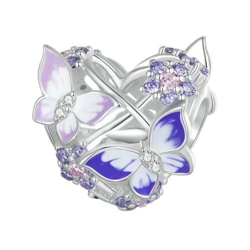 MAITONGG Lila Blumen Charms Schmetterling Sicherheitskette 925 Sterling Silber Spacer Perlen Fit Original Armband Diy Halskette Schmuck von MAITONGG