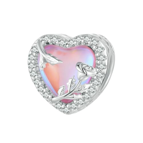 MAITONGG Schmetterling Herz Charms 925 Sterling Silber Rosa Krabbe Perle Regenbogen Kristall Mond Anhänger Fit Damenarmband Halskette von MAITONGG