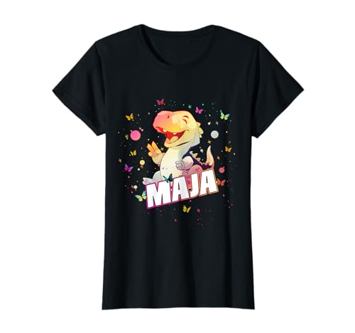 MAJA - Schöner Mädchen Name mit süßem Dino T-Shirt von MAJA Tochter Enkel Geburtstag Geschenkideen