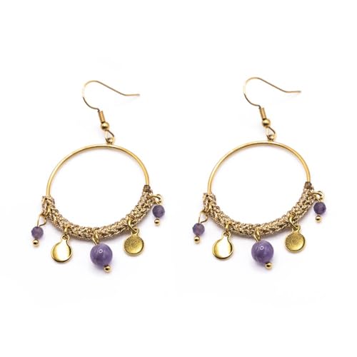 MAJALE Boho-Ohrringe für Damen – hypoallergener Edelstahl mit Natursteinen und gehäkelten Details – leichte und elegante Handwerkskunst – ethnischer Stil, Pequeño, Edelstahl, Kein Edelstein von MAJALE