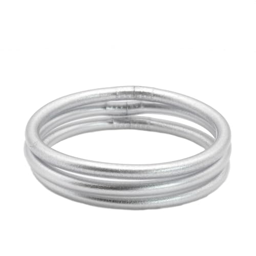 MAJALE Flexibles und leichtes buddhistisches Armband - Glücksbringer- und Schutzgeschenk - 3 oder 5 Blattgoldsstilsarmbänder Set (3 Stücke, versilbert- L). von MAJALE