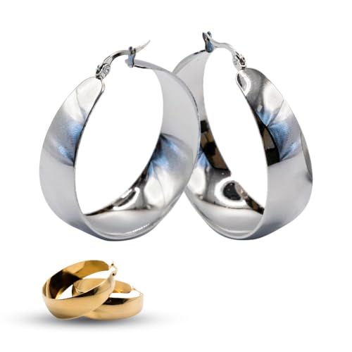 MAJALE- Breite, dicke Creolen, Grosse Edelstahl Ohrringe für Frauen, Mädchen - Gold- oder Silberfarbe Modeschmuck (2cm-versilbert). von MAJALE