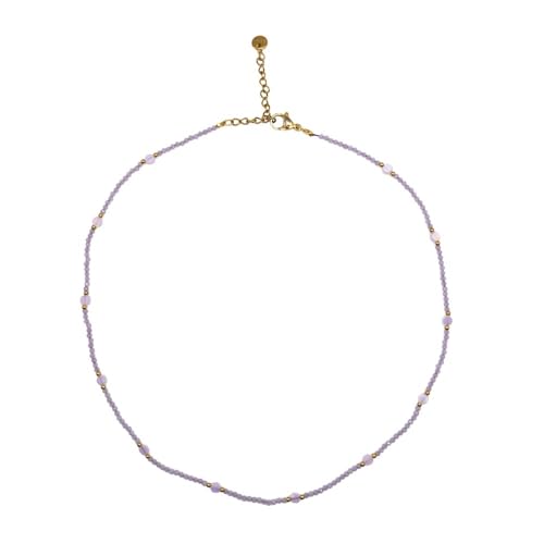 MAJALE Halskette mit bunten Steinen und kleinen goldenen Kugeln - Edelstahl, weiche Farbtöne - Karabinerverschluss, 40 cm + 5 cm - Damenschmuck, Pequeño, Edelstahl, Nicht zutreffend von MAJALE