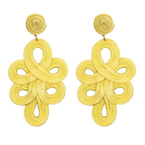 MAJALE - Lange, korallenfarbener Ohrringe für Damen - Ever-faith Hängend, ideales für Weihnacht oder Karneval - ausgefallene grosse Posamenterie, Seide Stil Schmuckohrringe (Gelb) von MAJALE