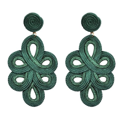MAJALE - Lange, korallenfarbener Ohrringe für Damen - Ever-faith Hängend, ideales für Weihnacht oder Karneval - ausgefallene grosse Posamenterie, Seide Stil Schmuckohrringe (Grün) von MAJALE