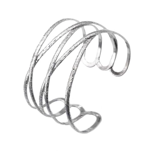 MAJALE Starres Armband mit Linien und glänzendem Finish – offener und verstellbarer Armreif – Silber- und Gold-Finish – Modeschmuck für Damen, 8 cm, Messing MAJALE Starres Armband mit Linien und glänzendem Finish – offener und verstellbarer Armreif – Silber- und Gold-Finish – Modeschmuck für Damen, 8 cm, Messing von MAJALE