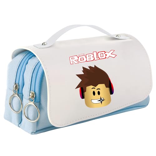 MAJEQZGY Roblox Federmäppchen mit Reißverschluss Smoothy Großes Fassungsvermögen Großes Federmäppchen mit Griff Langlebiges Federmäppchen für Teenager Kosmetiktasche (Blaues Lächeln) von MAJEQZGY