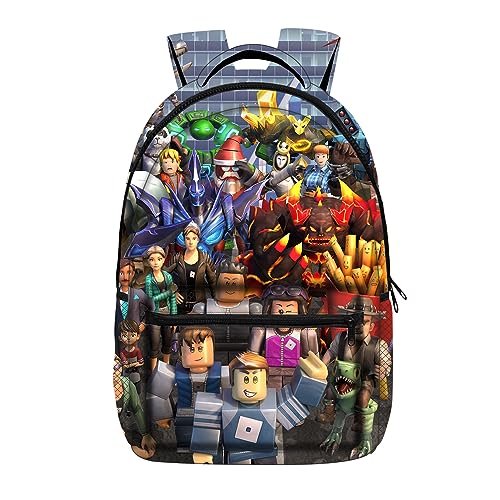 MAJEQZGY Roblox 3D Gedruckter Kinder Schulrucksack für Jungen und Mädchen, 16 Zoll Große Kapazität Reiserucksäcke Büchertaschen Kinder Schultasche (Mehrere Rollen) von MAJEQZGY