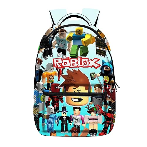 MAJEQZGY Roblox 3D Gedruckter Kinder Schulrucksack für Jungen und Mädchen, 16 Zoll Große Kapazität Reiserucksäcke Büchertaschen Kinder Schultasche (Mehrzweck-Blau) von MAJEQZGY