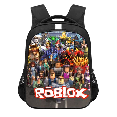 MAJEQZGY Roblox 3D Gedruckter Schulrucksack für Kinder 14 Zoll Hohe Kapazität Reiserucksäcke Büchertaschen Kinderschultasche Rucksack (Schwarz) von MAJEQZGY