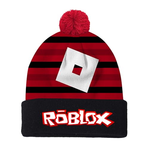 MAJEQZGY Roblox Beanie Mütze Stickerei Strickmütze für Kinder Mütze mit Bommel Weiche Winter Daily Beanie Strickmütze Geschenke (DE/NL/SE/PL, Alphanumerisch, M, 60, Mechanischer Block) von MAJEQZGY