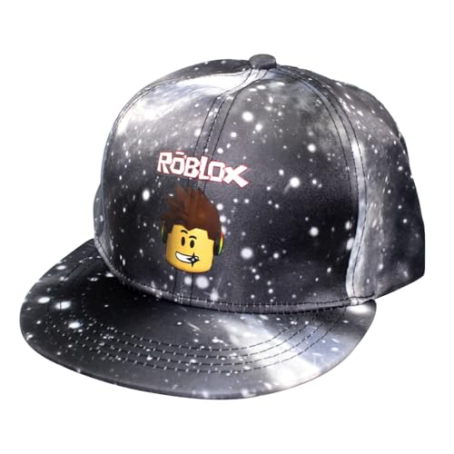 MAJEQZGY Roblox Cartoon Printing Baseball Kappe für Jungen und Mädchen Verstellbare Kindermütze Flache Krempe Sonnenhut für Kinder Baseballkappe (DE/NL/SE/PL, Alphanumerisch, M, Schwarz) von MAJEQZGY