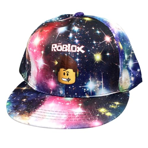 MAJEQZGY Roblox Cartoon Printing Baseball Kappe für Jungen und Mädchen Verstellbare Kindermütze Flache Krempe Sonnenhut für Kinder Baseballkappe (DE/NL/SE/PL, Alphanumerisch, M, Schwarz & Blau) von MAJEQZGY