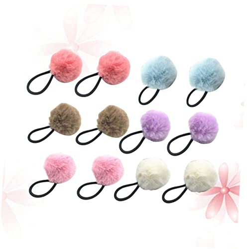 MAJORMENCH 12 Stück Teiliges Elastische Haargummis mit Flauschigen Bommel Weiche Ponytail Halter für Mädchen Vielseitige Haarbänder in Weiß Himmelblau Khaki Dekorativ und Dehnbar von MAJORMENCH