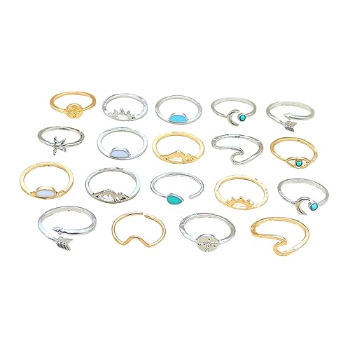 MAJORMENCH 19 Stück Teiliges Türkisfarbene Ringe Offene Verstellbare Fingerringe für Teenager Mädchen Vintage Stil Modisch Robust Langlebig Schmuck von MAJORMENCH