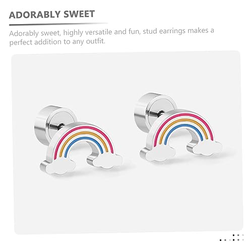 MAJORMENCH 2 Paare Kinderohrringe Set Süße Kleine Erdbeer und Regenbogen Ohrstecker für Teenager Mädchen Bunte Emaille Ohrringe Modischer Schmuck für Mädchen von MAJORMENCH