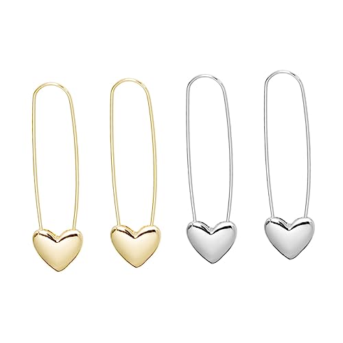 MAJORMENCH 2 Paare Sicherheitsnadel Ohrringe Herzform Dangle Ohrschmuck Damen Vintage Boho Stil Rosegold und Silber Leichte Langlebige Metallohrringe für Alltag Festival MAJORMENCH 2 Paare Sicherheitsnadel Ohrringe Herzform Dangle Ohrschmuck Damen Vintage Boho Stil Rosegold und Silber Leichte Langlebige Metallohrringe für Alltag Festival von MAJORMENCH