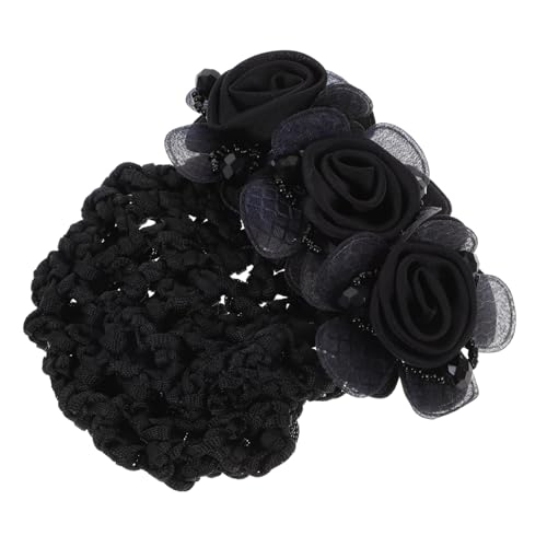 MAJORMENCH 2 Stück Blumen Haarnetz Damen Haar Dutt Netz Haarspangen für Krankenschwestern Stewardessen Praktisches Haarnetz mit Blütendekor Schwarz Grobmaschig Kühler Sitz für von MAJORMENCH