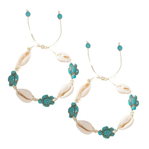 MAJORMENCH 2 Stück Boho Armband Damen mit Natürlichen Muschel und Schildkrötenanhängern Handgeflochtenes Verstellbares Wachsseil Schmuckstück für Strandurlaub Fußkette und Armband Vielseitig von MAJORMENCH