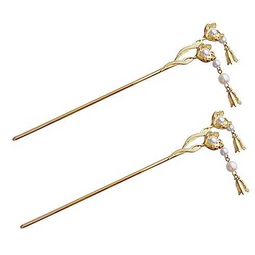 MAJORMENCH 2 Stück Chinese Hair Fork Haarnadeln mit Perlen und Blüten Stabile Haarnadeln aus Premium Legierung für Festlichen Haar Dutt Stilvolles Haar Accessoire für Mädchen und Damen von MAJORMENCH