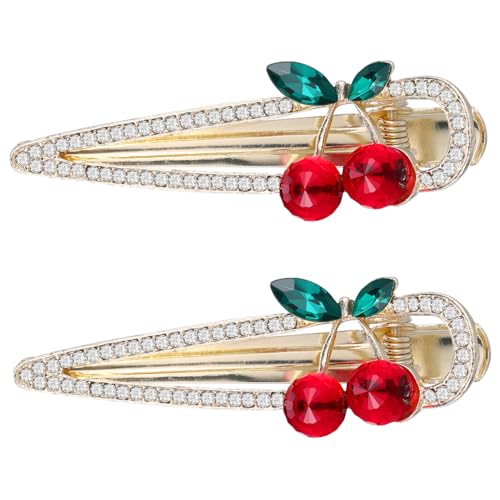 MAJORMENCH 2 Stück Haarklammern mit Kirschenmotiv Strassbesetzte Entenschnabel Haarspangen für Damen Mädchen Eleganter Haarschmuck für Partys Hochzeit Karneval Dekorative Bangs Hair Clips von MAJORMENCH