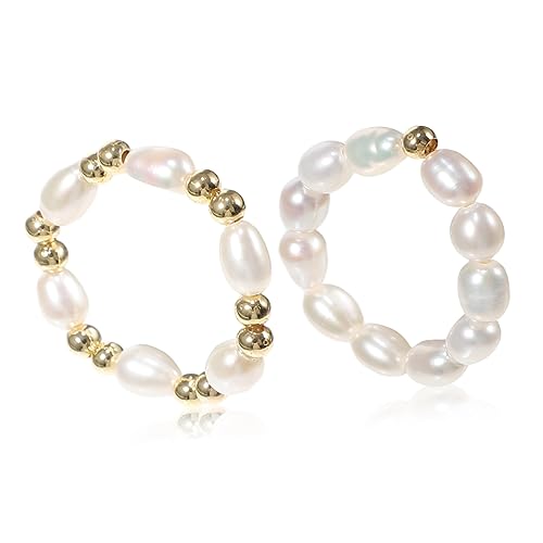 MAJORMENCH 2 Stück Handgemachte Perlenringe Damen Elastisch Verstellbar Eleganter Schmuck für Geburtstag Hochzeit Valentinstag Alltag von MAJORMENCH
