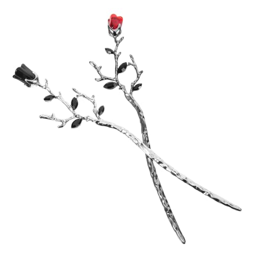 MAJORMENCH 2 Stück Rosenzweig Haarnadel Stifte Halter Styling Rosenhaarnadel Essstäbchen Für Haare Blumen- Schwarzes Rosenhaar Rosenhaarstäbchen Für Brötchen Haarstock Mädchen Legierung von MAJORMENCH