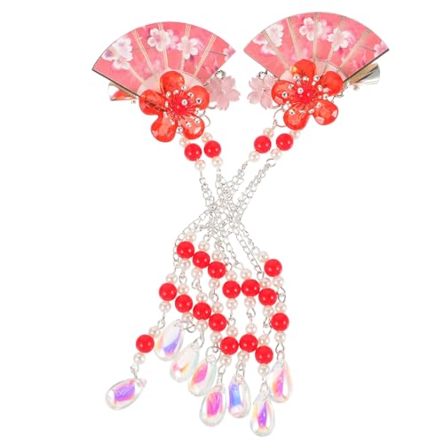 MAJORMENCH 2 Stück Rote Kleine Blüten Haarspangen mit Quasten Traditionelle Japanische Haarschmuck Accessoires für Mädchen Braut Haarclips Geeignet für Hochzeit Party Alltag und Fotoshooting von MAJORMENCH